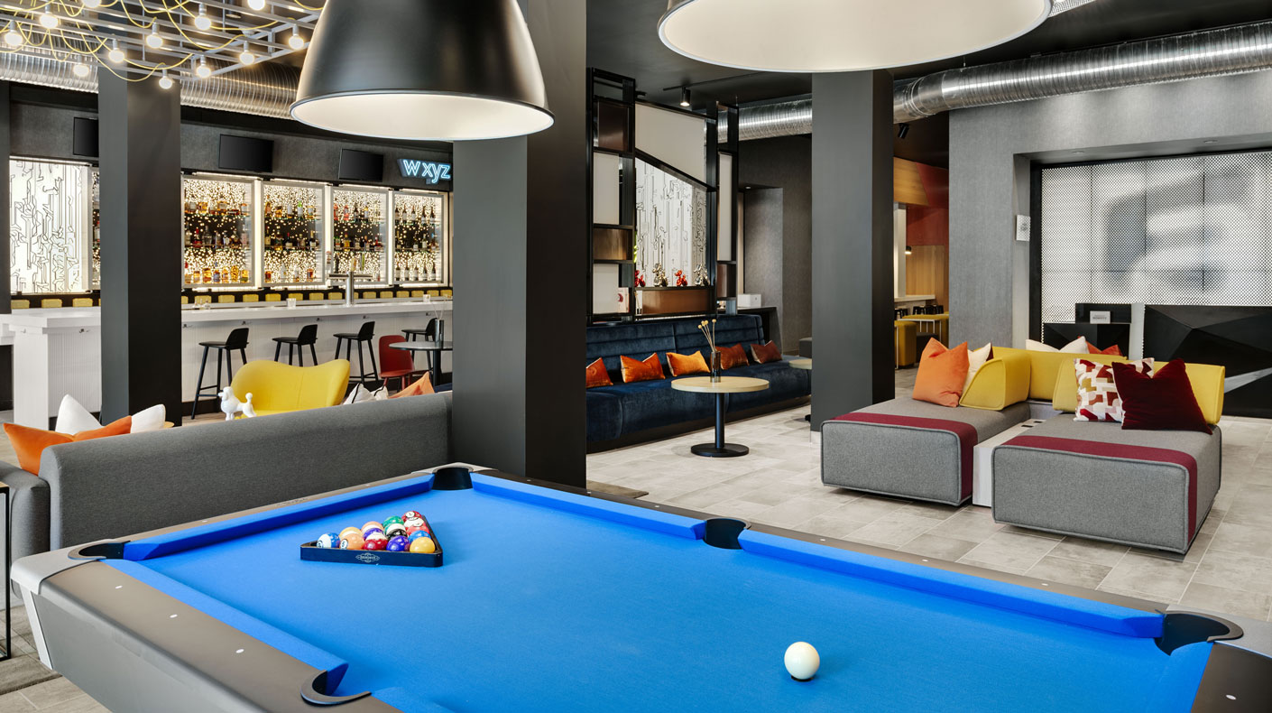 PRI Show hotel spotlight Aloft Downtown Indy bar pool table