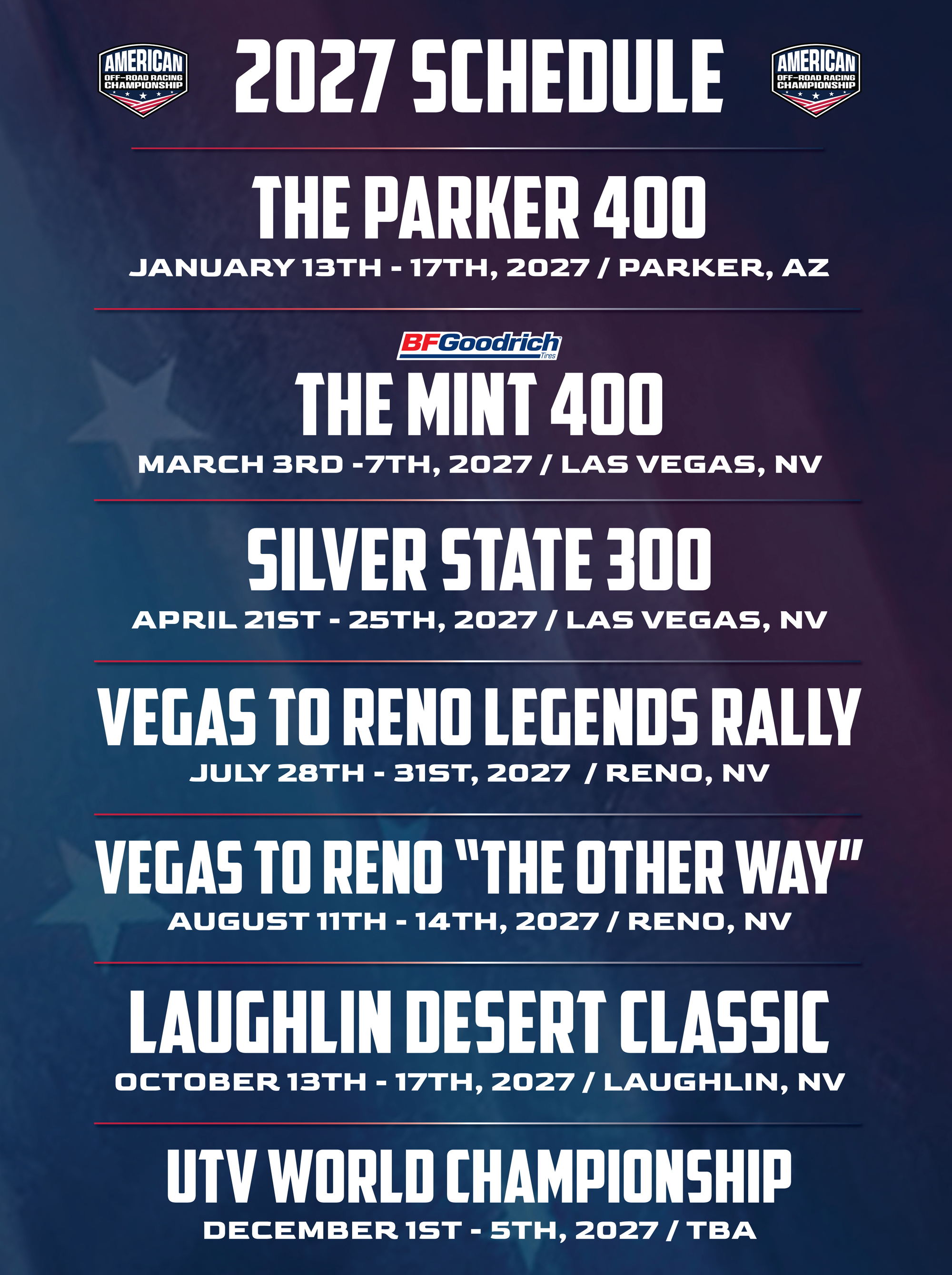 2027 AORC Schedule graphic.