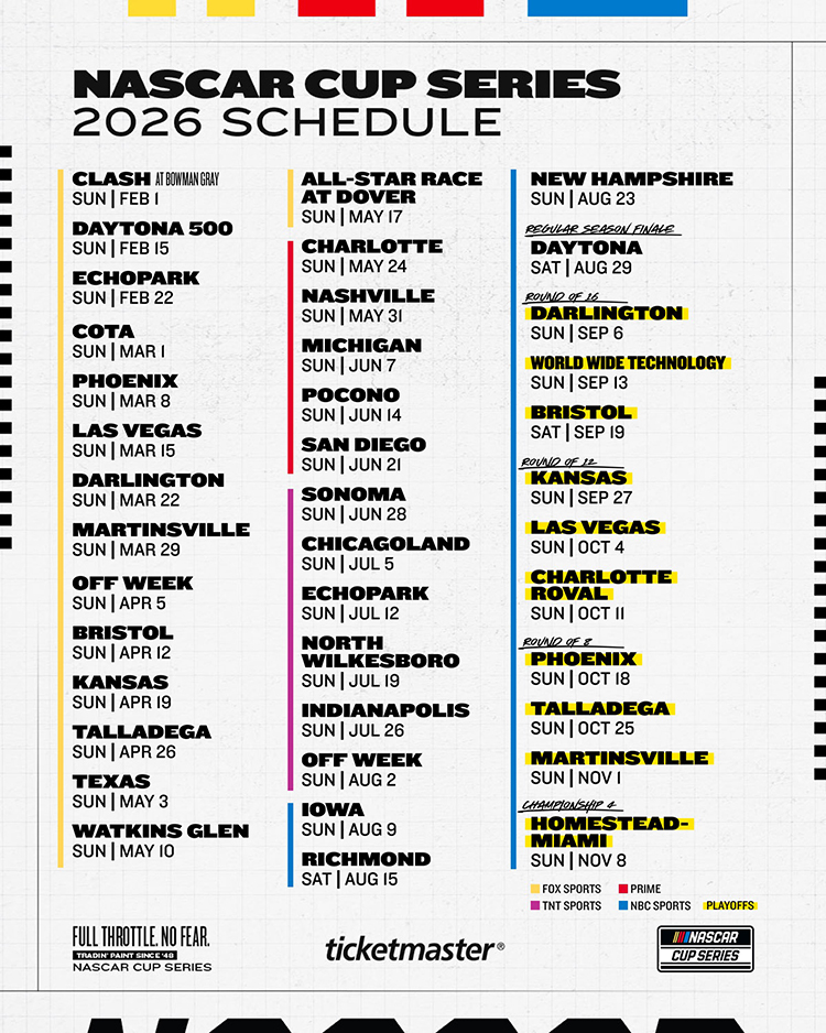 NASCAR Cup Series Schedule 2026