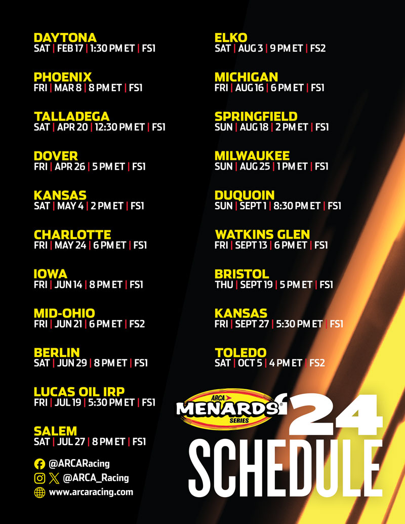 2024 ARCA Menards Series schedule subject to change