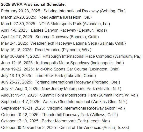SVRA Schedule