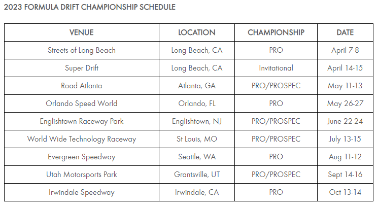 2023 FD schedule, courtesy of Formula DRIFT