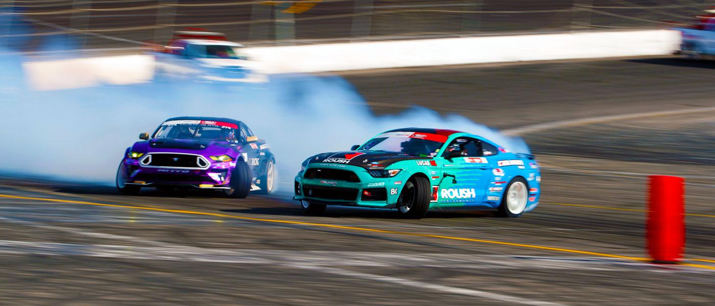 Formula DRIFT cars at Irwindale Speedway in 2019