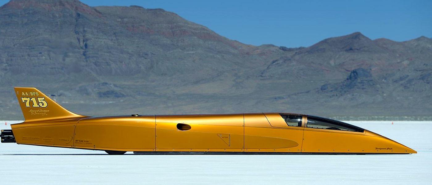 Speed Demon 715 piston-powered landspeed vehicle at Bonneville Salt Flats