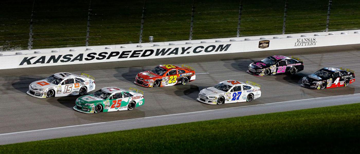 ARCA race cars on track at Kansas Speedway. Photo by Barry Cantrell, courtesy of ARCA