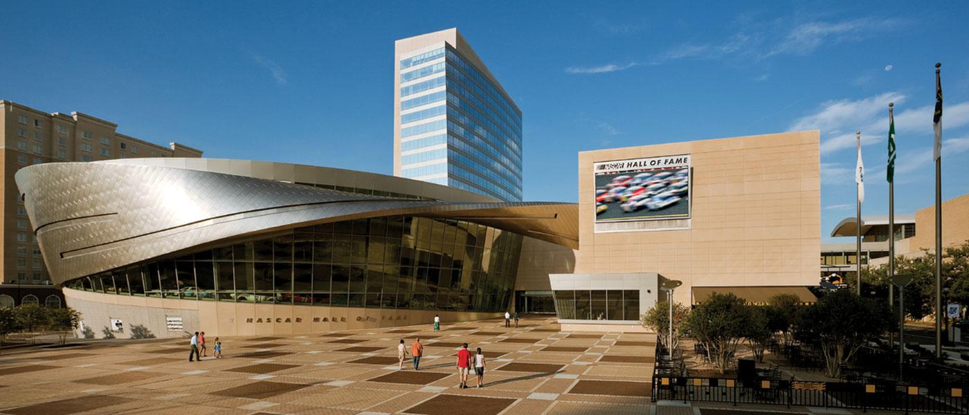 NASCAR Hall of Fame exterior. Photo courtesy of Charlotte Regional Visitors Authority (CRVA)