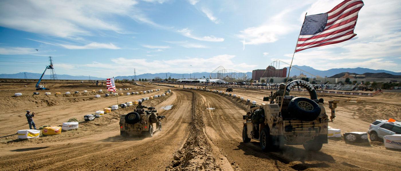 Mint 400 Military Challenge, two military vehicles on track