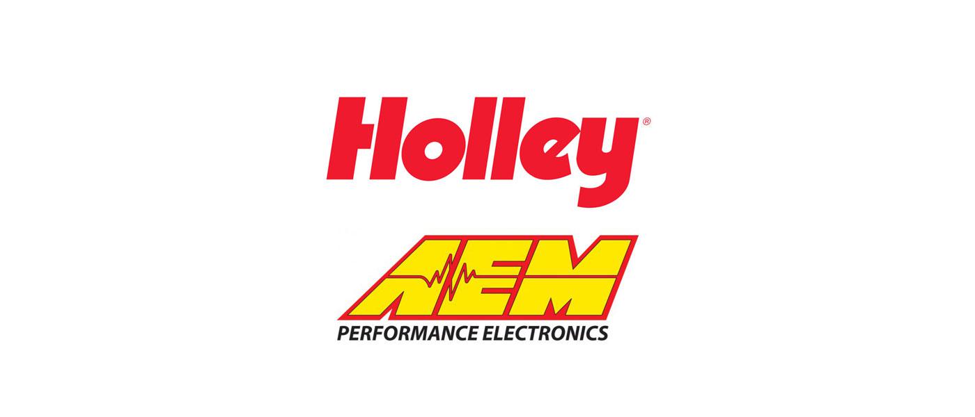 Holley logo, AEM Performance Electronics logo
