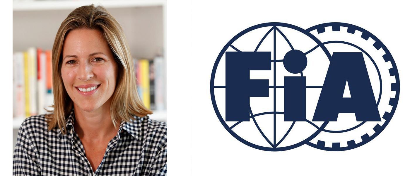 Natalie Robyn, FIA CEO, headshot; FIA logo