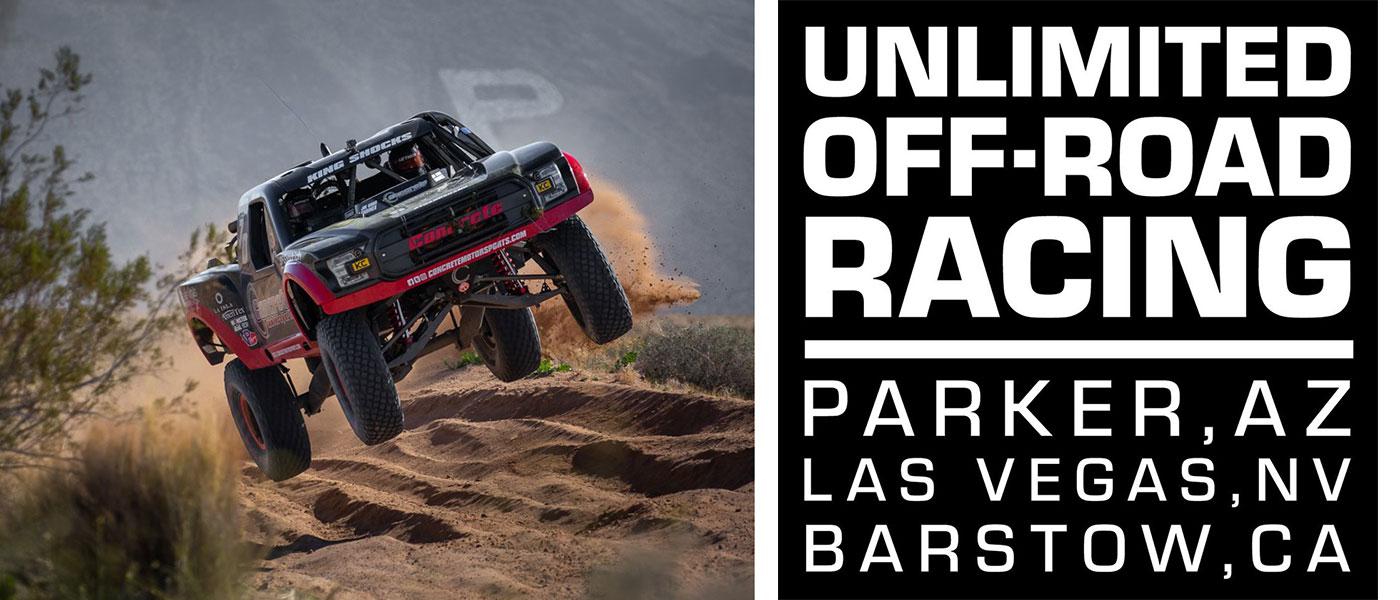 Parker 400 race shot, Unlimited Off-Road Racing logo