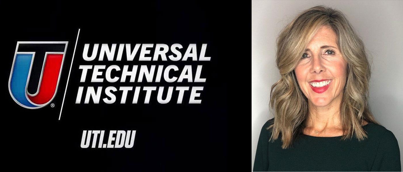Universal Technical Institute (UTI) logo, Tracy Lorenz headshot