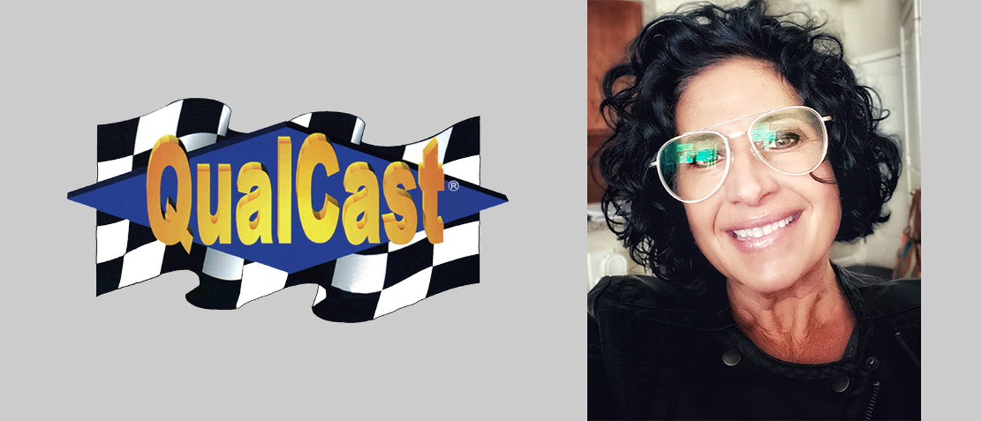 QualCast logo, Kimberley Douglas headshot