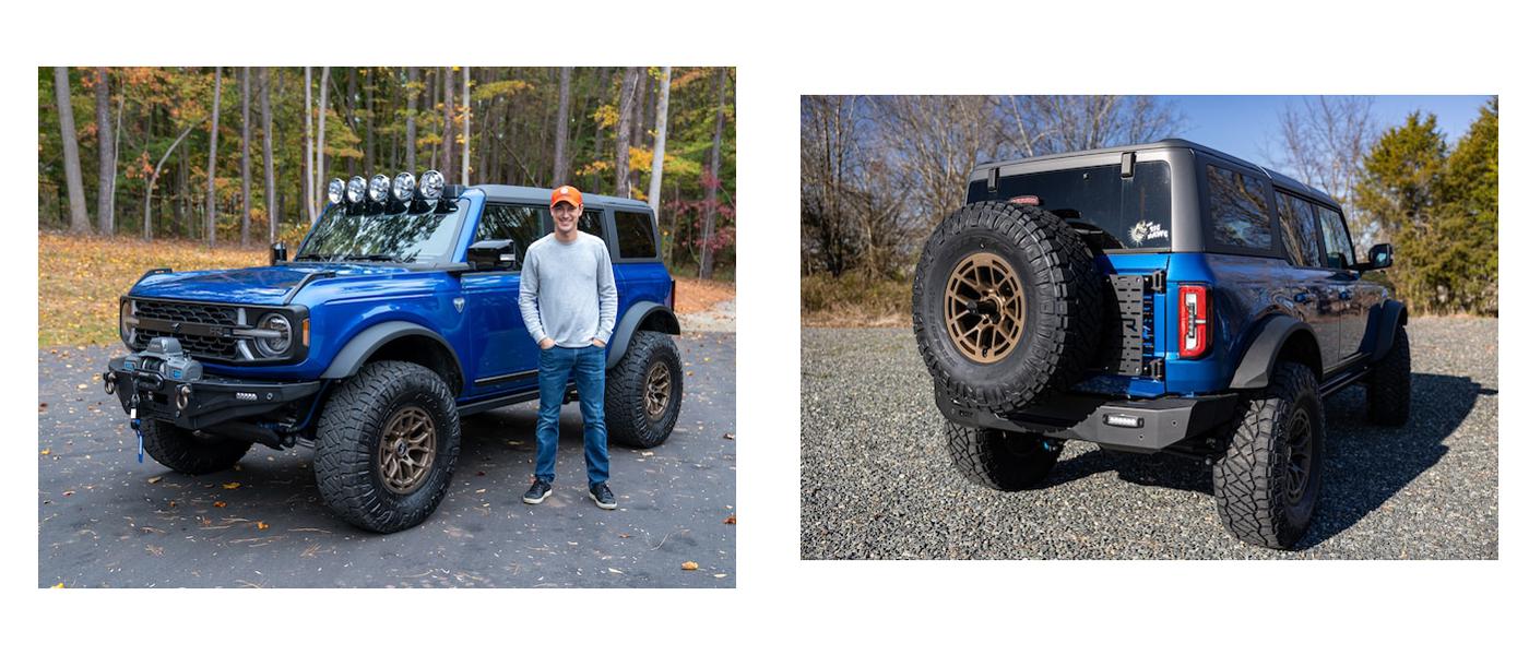 Joey Logano in front of the 2021 Bronco First Edition and the rear of the Bronco First Edition