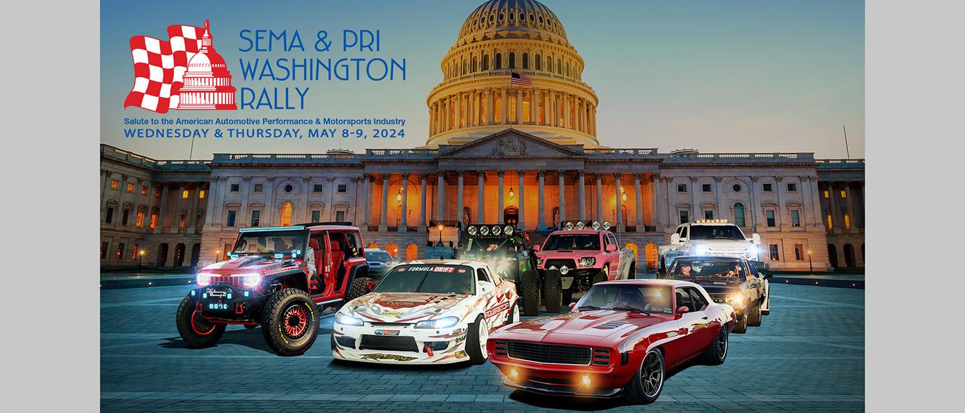 SEMA and PRI Washington Rally, race cars and cars in front of Congress