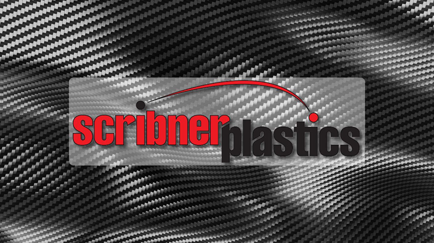 Scribner Plastics logo overtop carbon fiber background