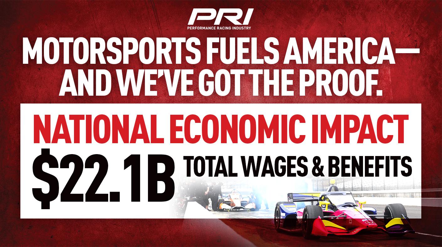 PRI Motorsports Fuels America Proof graphic. National Economic Impact $22.1 Billion in total wages and benefits