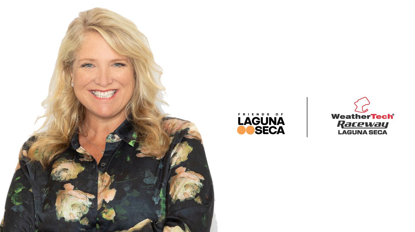 Katie Brannan headshot, Friends of Laguna Seca and WeatherTech Raceway Laguna Seca logos