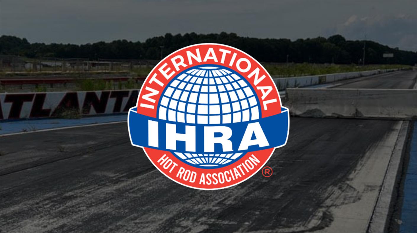 IHRA logo overtop Atlanta Dragway image