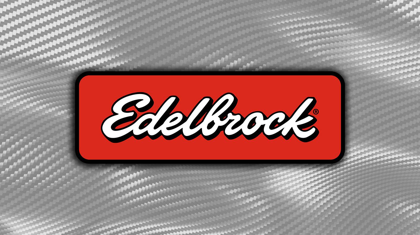 Edelbrock logo overlaid carbon fiber textured background