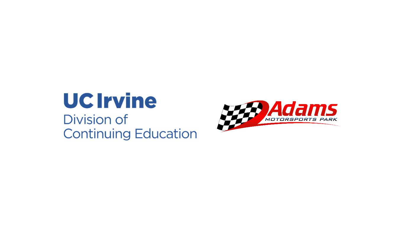 UC Irvine Division of Continuing Education and Adams Motorsports Park logos