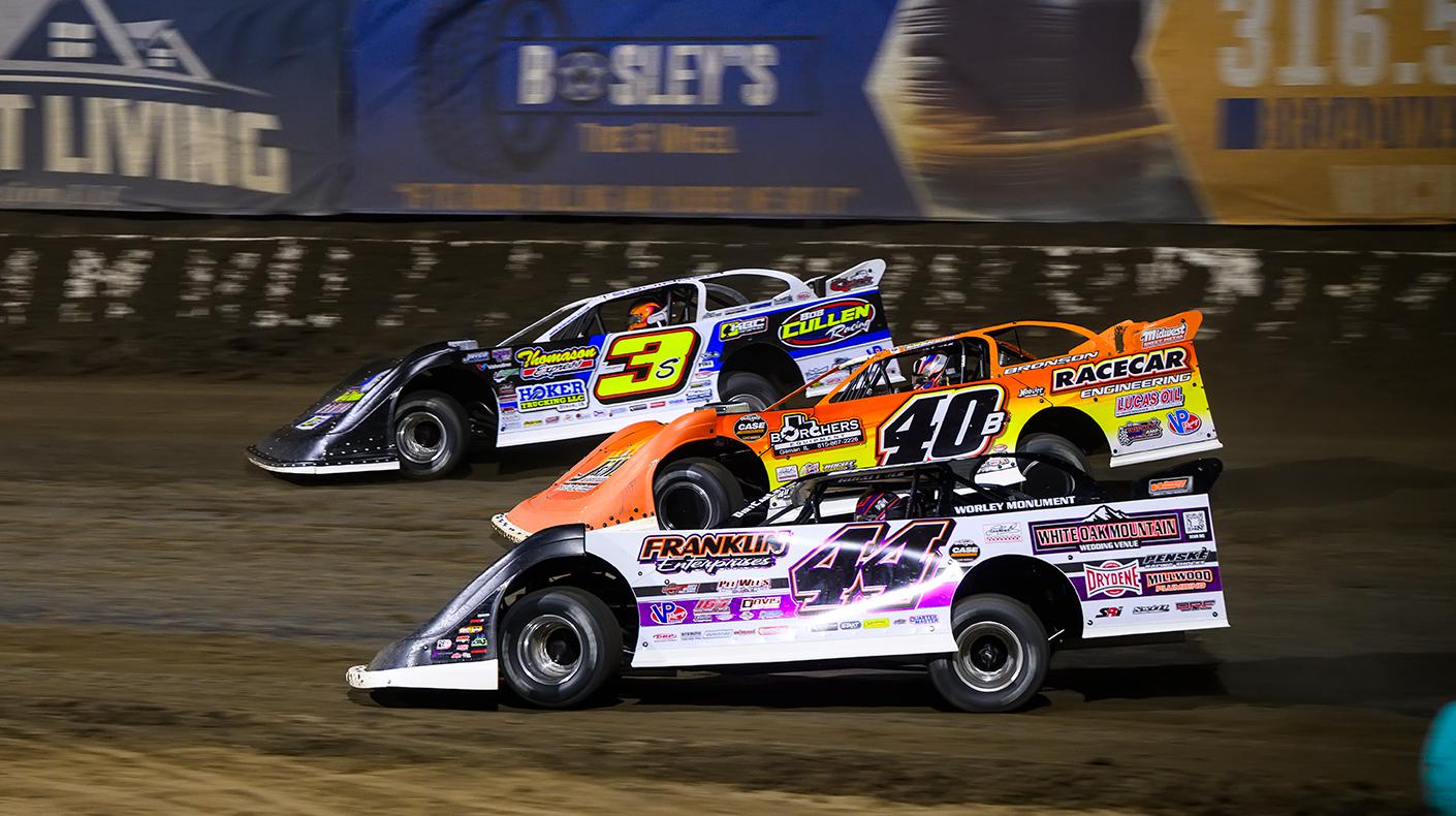 Late model dirt cars at 81 Speedway in Kansas.