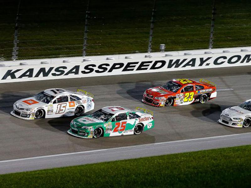 ARCA race cars on track at Kansas Speedway. Photo by Barry Cantrell, courtesy of ARCA