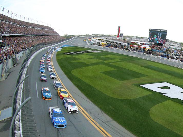 Ricky Stenhouse Jr. leads the field of Monster Energy NASCAR Cup Series Drivers during the 62nd annual Daytona 500 at Daytona International Speedway in Florida.