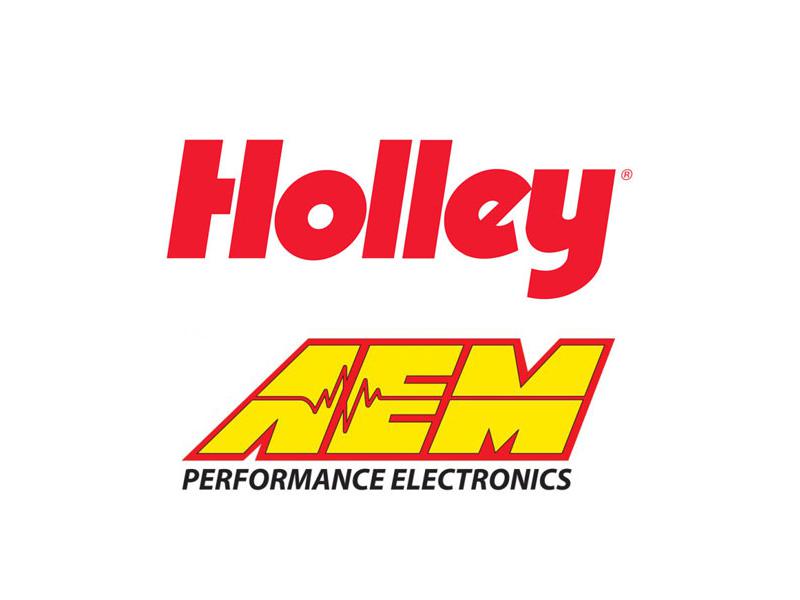 Holley logo, AEM Performance Electronics logo