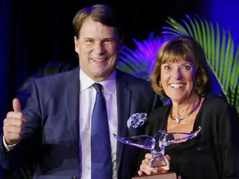 Photo of Jim Farley and Lyn St. James courtesy of Ford Performance