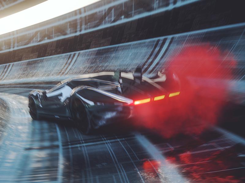 One car on track, with exhaust. Maximize Your Vehicle’s Horsepower With A Custom Manufactured Exhaust System