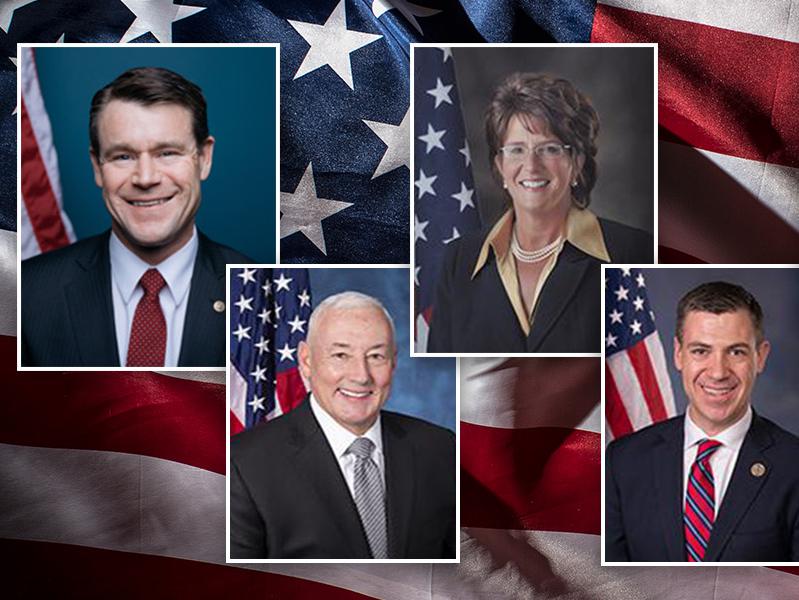 Indiana lawmakers (left to right) Sen. Todd Young (R-IN) and Reps. Greg Pence (R-IN), Jackie Walorski (R-IN), Jim Banks (R-IN), Larry Bucshon (R-IN), and Victoria Spartz (R-IN).