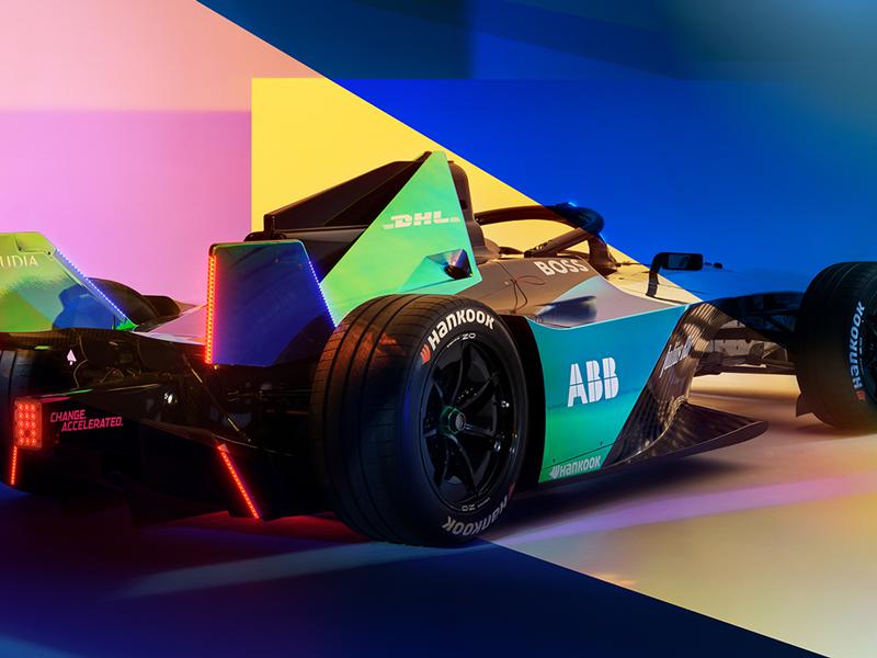 Back view of the third-generation Formula E race car