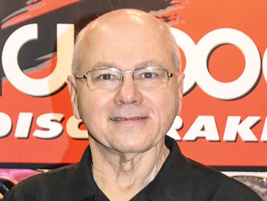 Longtime Wilwood Racing Division Rep. Carl Bush headshot, Wilwood logo