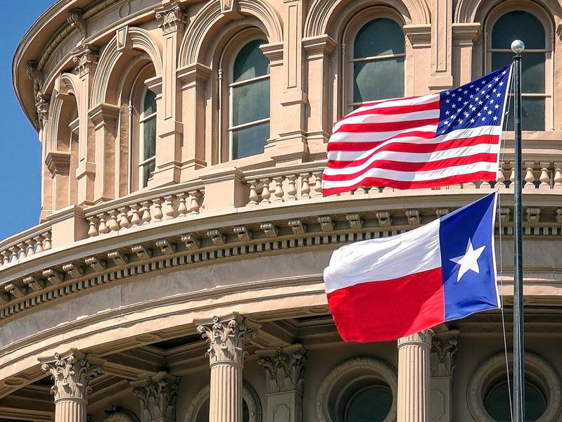 Texas state capitol, flags