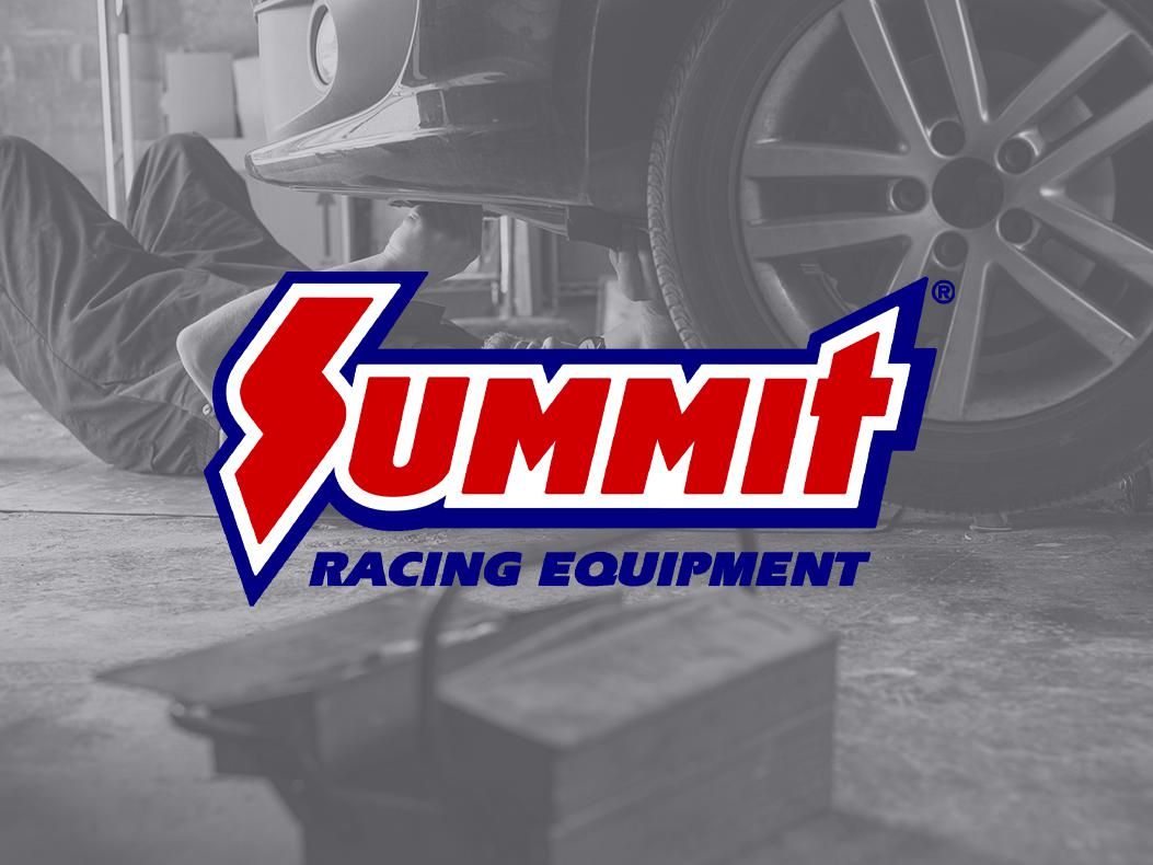 Summit Racing Equipment logo over mechanic working under car