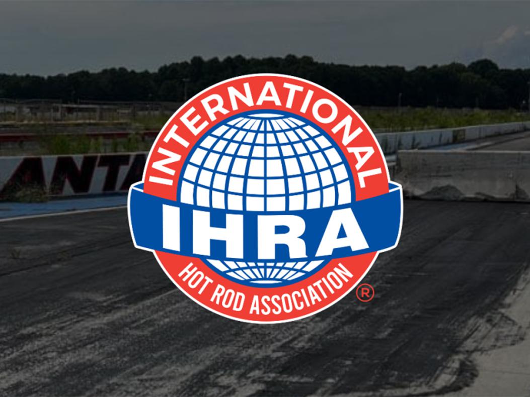 IHRA logo overtop Atlanta Dragway image