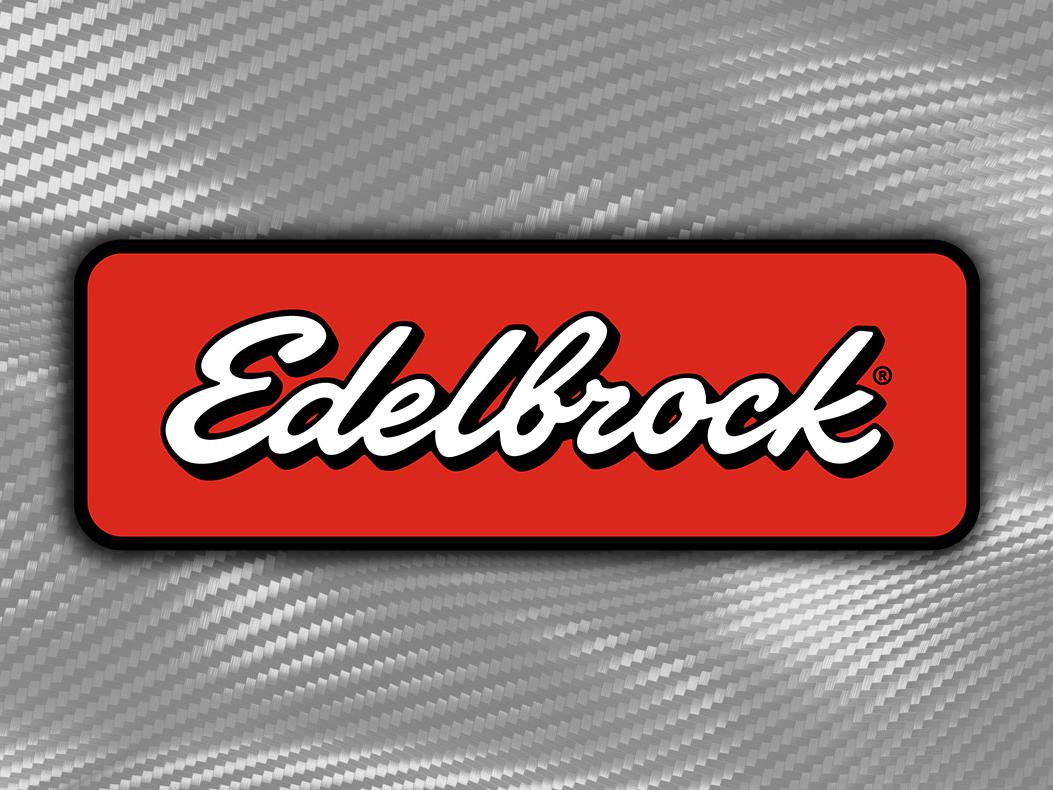 Edelbrock logo overlaid carbon fiber textured background