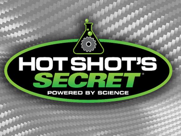 The Hot Shot's Secret logo overtop a carbon fiber background.