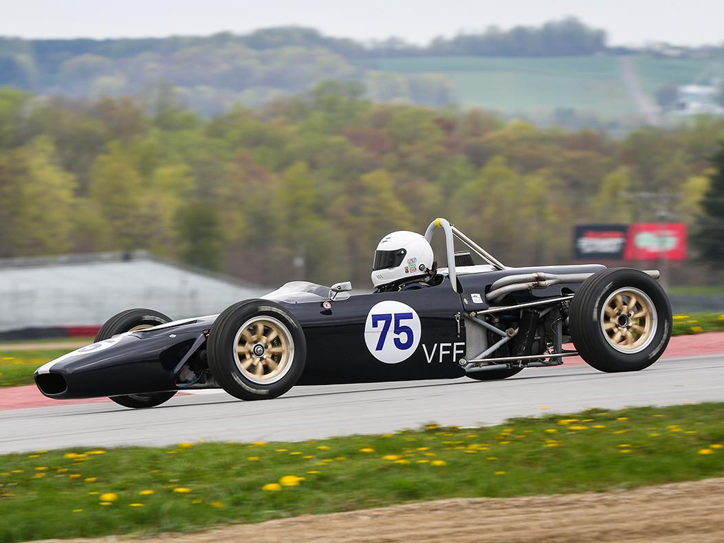 A vintage Formula Ford car on track at Mid-Ohio Sports Car Course